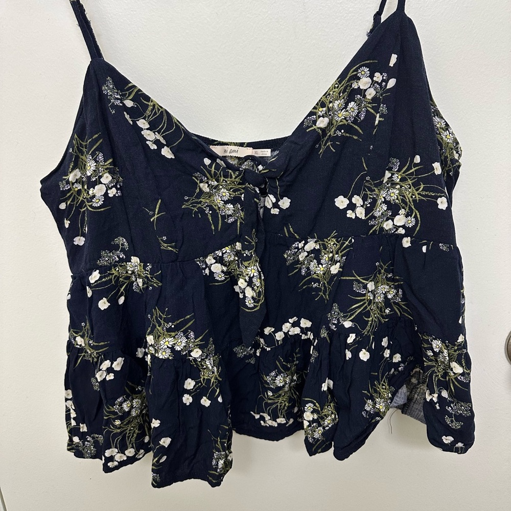 Francesca's Black & White Floral Tank Top, Size XL